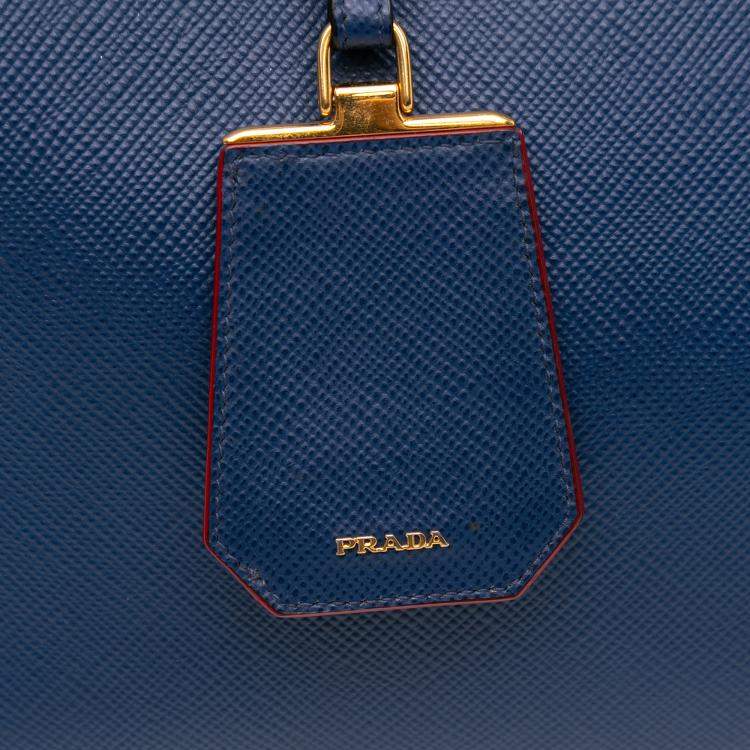 Pre Owned Prada Blue Medium Saffiano Cuir Double Satchel
