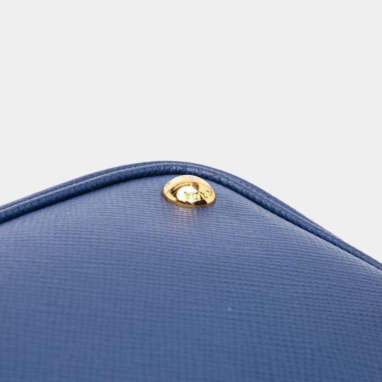 Pre Owned Prada Blue Medium Saffiano Cuir Double Satchel