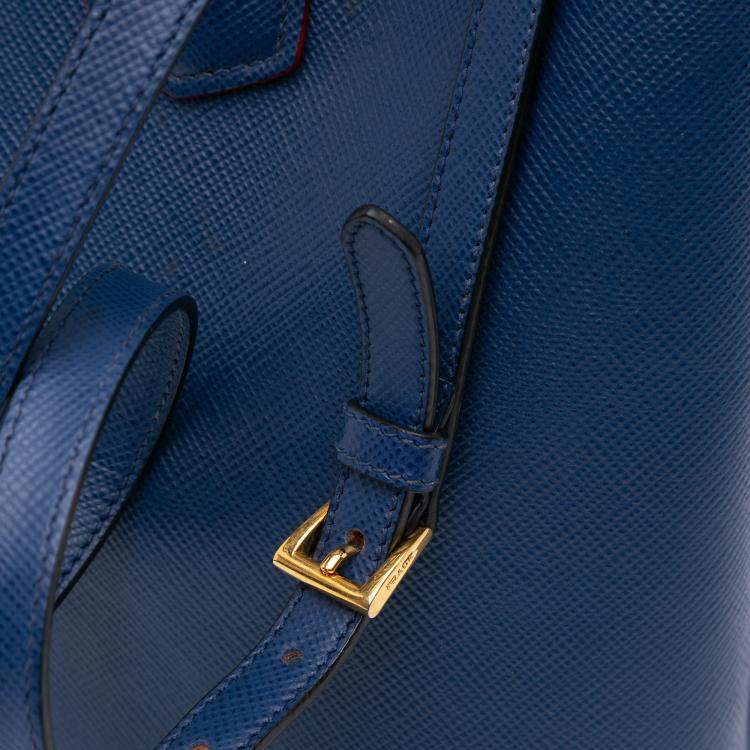 Pre Owned Prada Blue Medium Saffiano Cuir Double Satchel