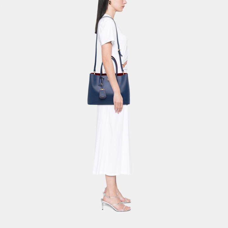 Pre Owned Prada Blue Medium Saffiano Cuir Double Satchel