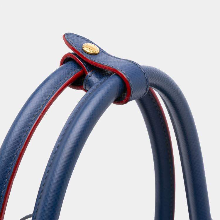 Pre Owned Prada Blue Medium Saffiano Cuir Double Satchel