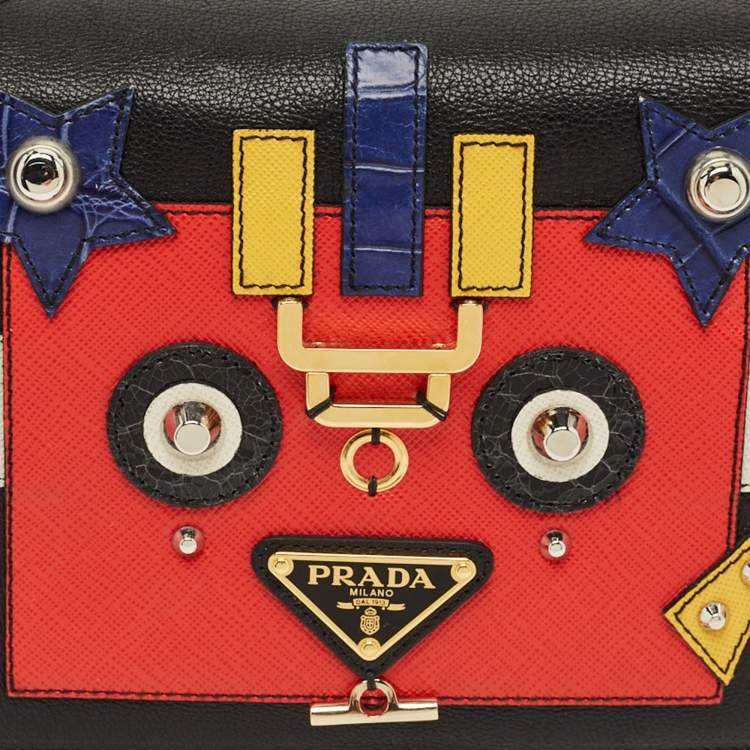 Pre Owned Prada Multicolor Leather Robot Flap Shoulder Bag