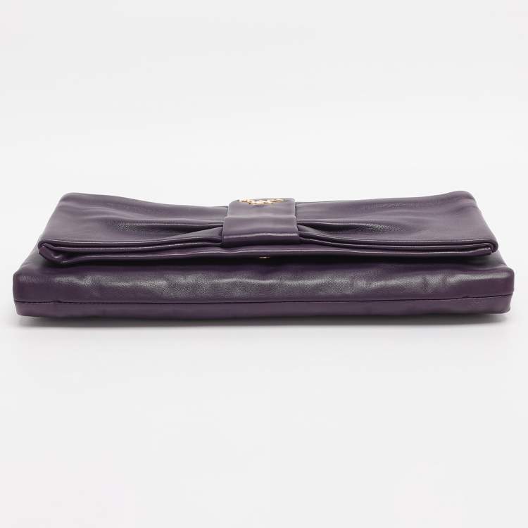 Pre Owned Prada Purple Leather Bow Clutch