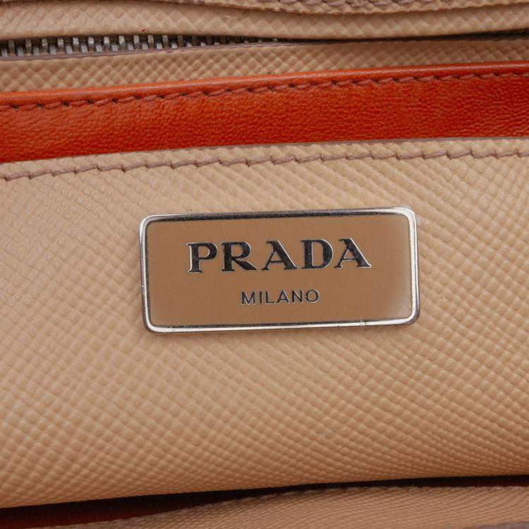 Pre Owned Prada Brown Saffiano Cuir Twin Lock Satchel