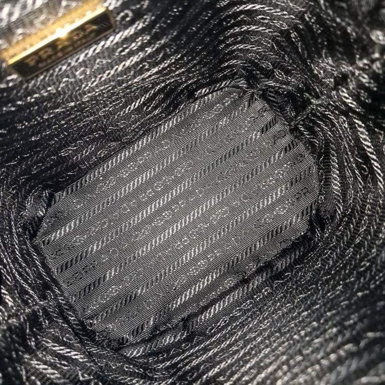 Pre Owned Prada Black Nylon and Sequins Sequined Re-Nylon Bucket Bag