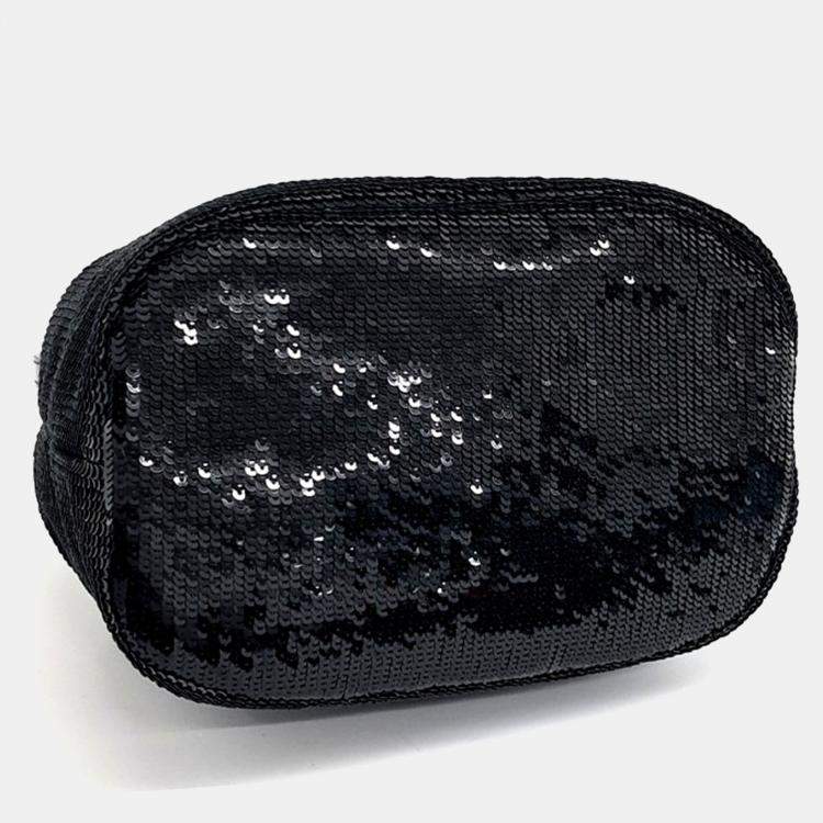 Pre Owned Prada Black Nylon and Sequins Sequined Re-Nylon Bucket Bag