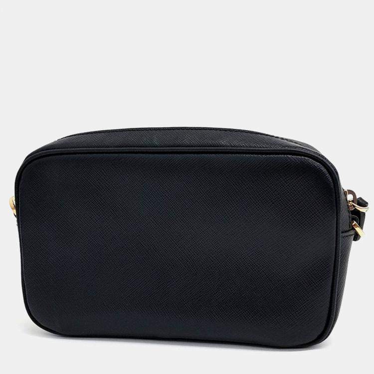 Pre Owned Prada Black Leather Saffiano Crossbody Bag