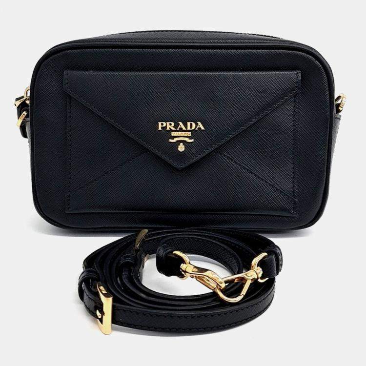 Pre Owned Prada Black Leather Saffiano Crossbody Bag