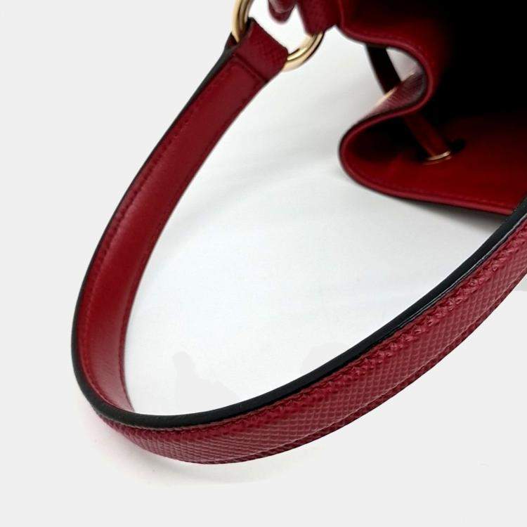 Pre Owned Prada Red Leather Saffiano Bucket Tote and Crossbody Bag