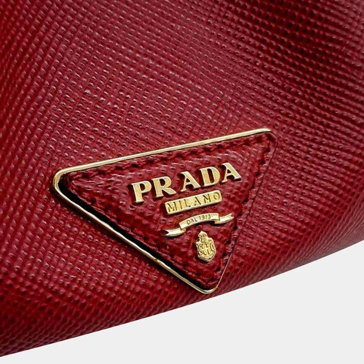 Pre Owned Prada Red Leather Saffiano Bucket Tote and Crossbody Bag