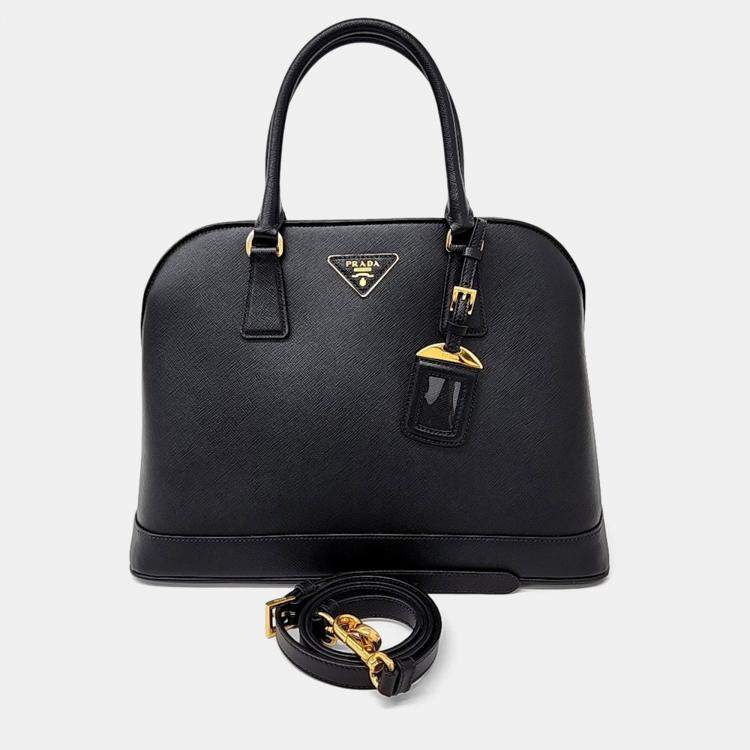 Pre Owned Prada Black Saffiano Leather Luxe Tote and Shoulder Bag