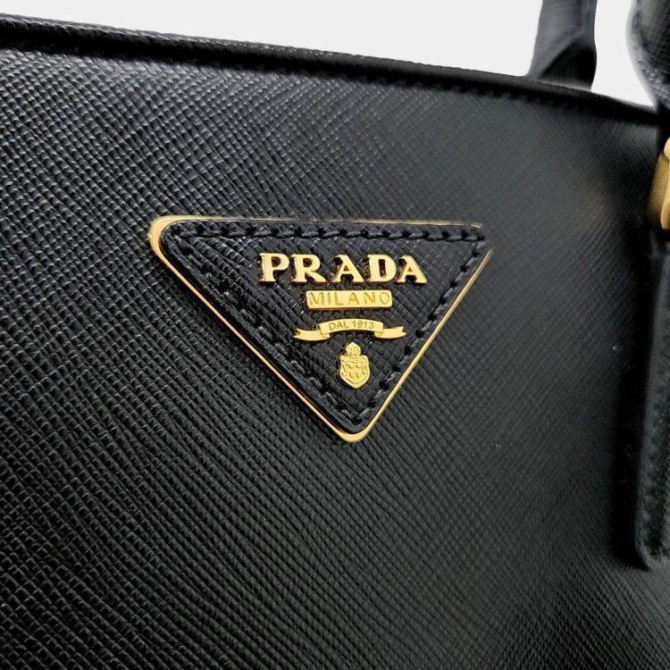 Pre Owned Prada Black Saffiano Leather Luxe Tote and Shoulder Bag