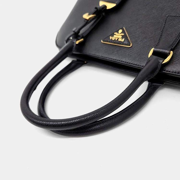 Pre Owned Prada Black Saffiano Leather Luxe Tote and Shoulder Bag
