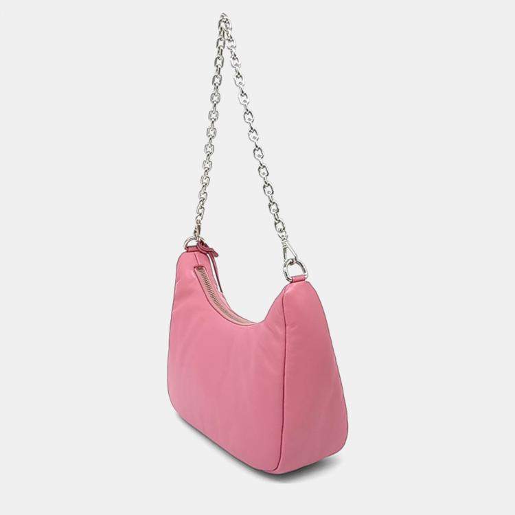 Pre Owned Prada Pink Leather Nappa Soft Padded Strap Hobo Bag