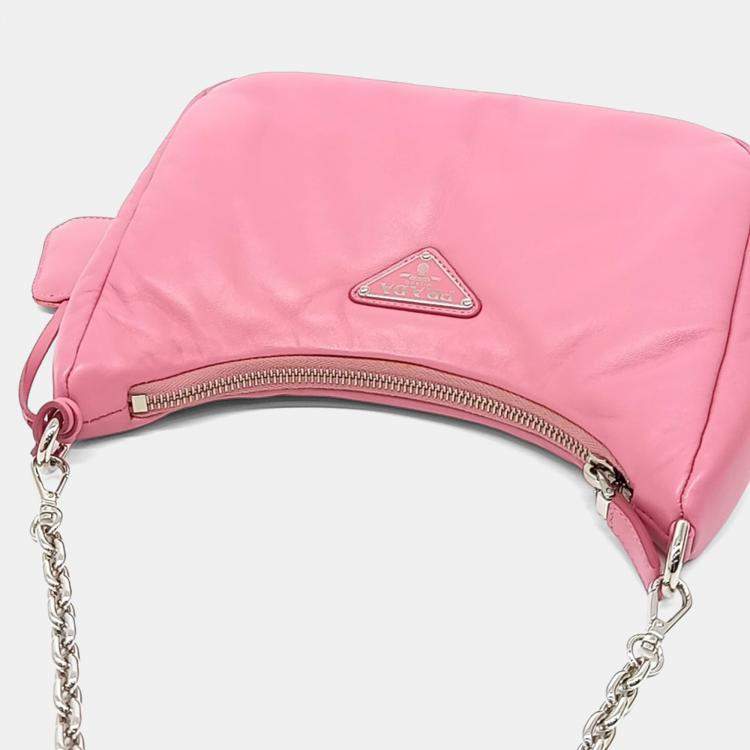 Pre Owned Prada Pink Leather Nappa Soft Padded Strap Hobo Bag
