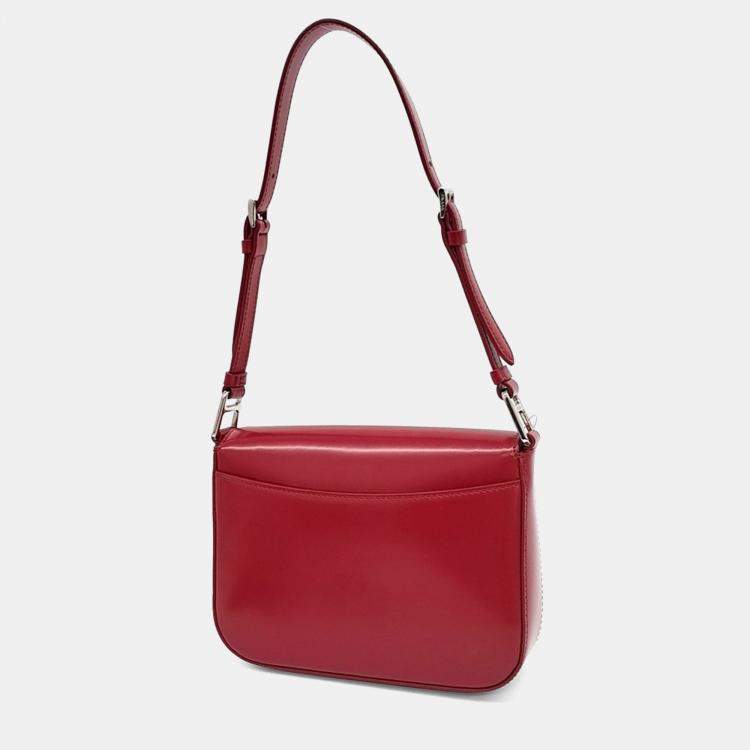 Pre Owned Prada Red Leather Brushed Shoulder Bag