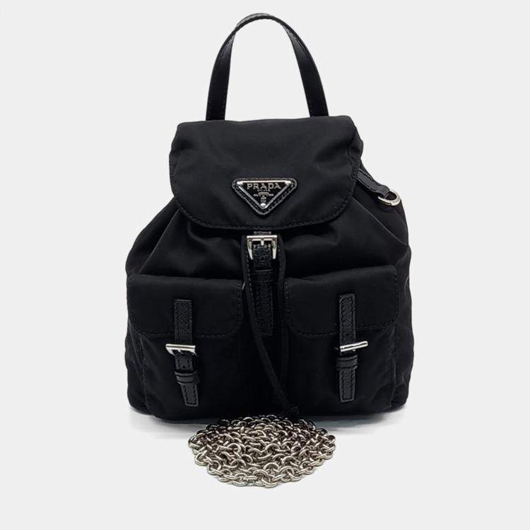 Pre Owned Prada Black Nylon Mini Backpack Chain Crossbody Bag