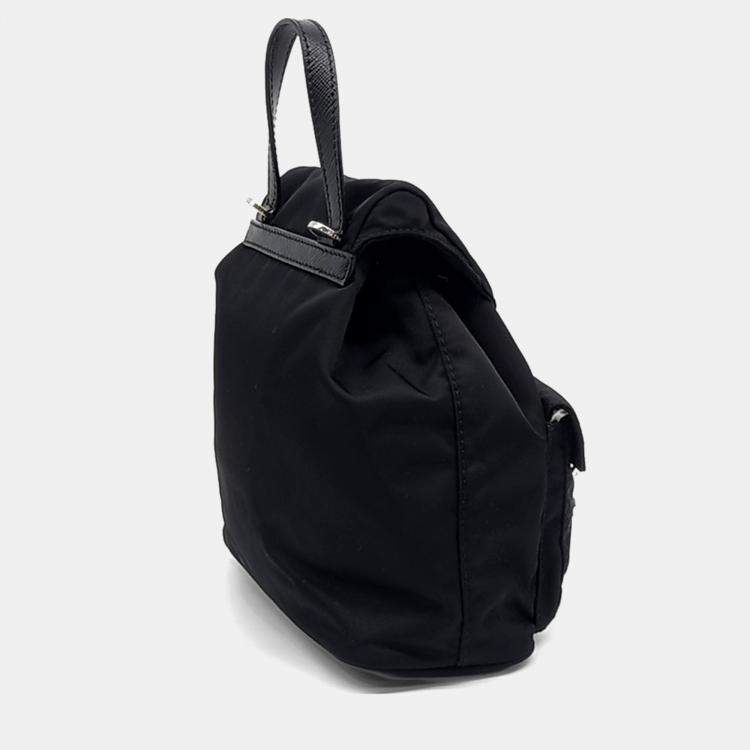Pre Owned Prada Black Nylon Mini Backpack Chain Crossbody Bag