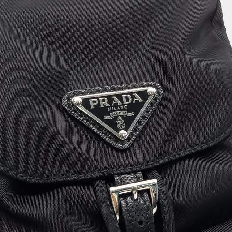 Pre Owned Prada Black Nylon Mini Backpack Chain Crossbody Bag