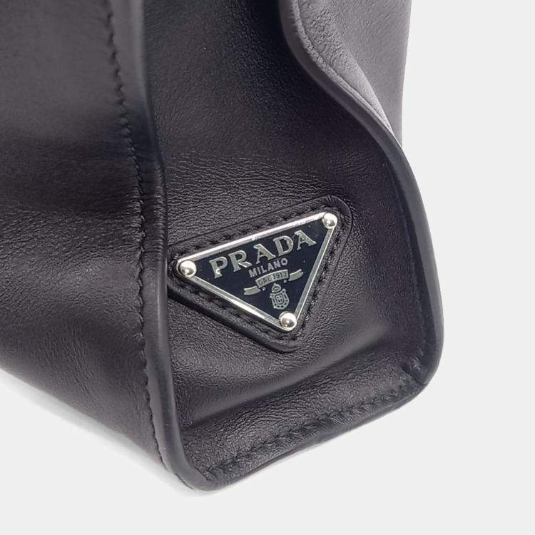 Pre Owned Prada Black Leather Logo Tote Bag