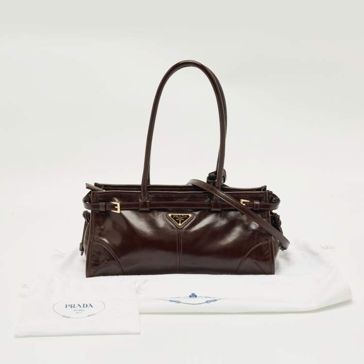 Pre Owned Prada Dark Brown Leather Medium Bonnie Shoulder Bag