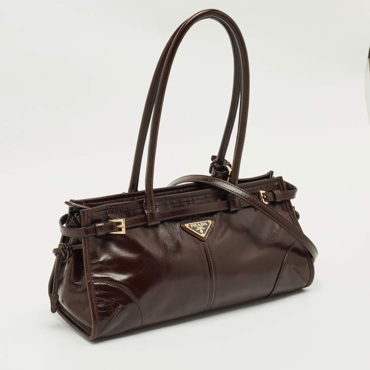 Pre Owned Prada Dark Brown Leather Medium Bonnie Shoulder Bag