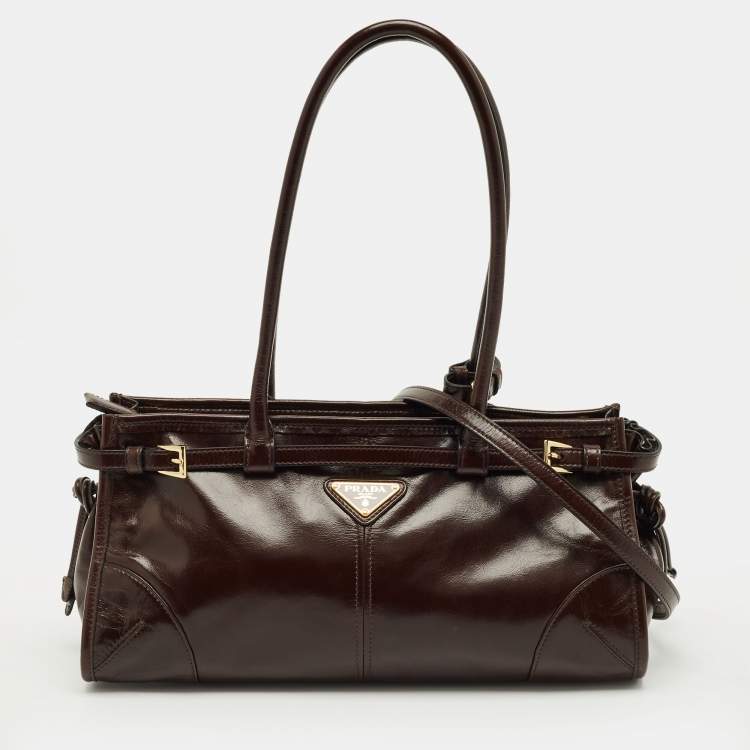 Pre Owned Prada Dark Brown Leather Medium Bonnie Shoulder Bag