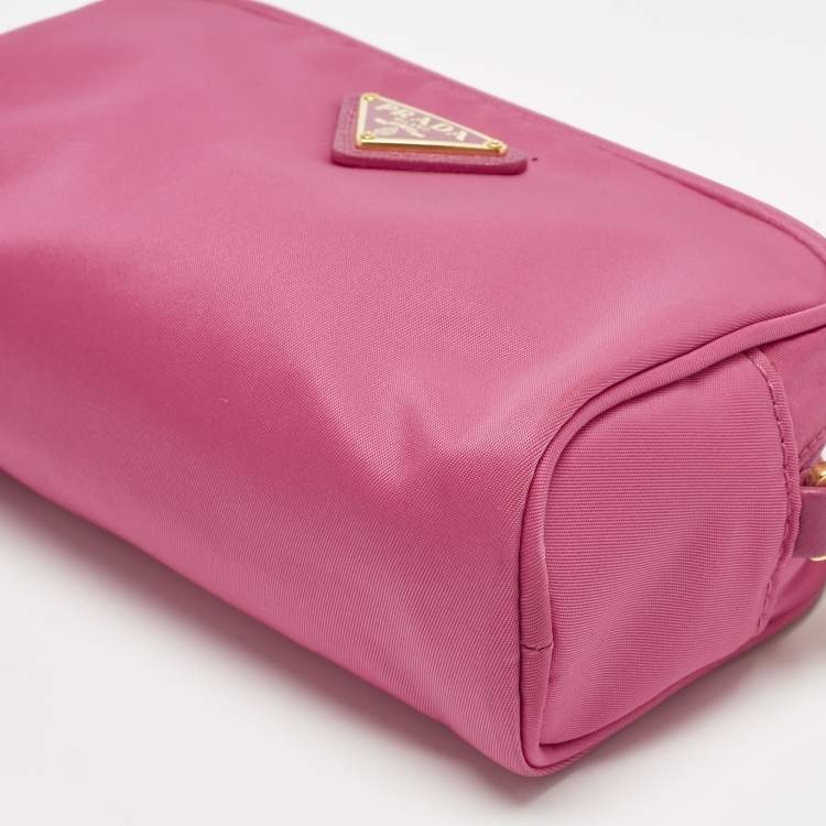 Pre Owned Prada Pink Re-Nylon Small Wristlet Pouch
