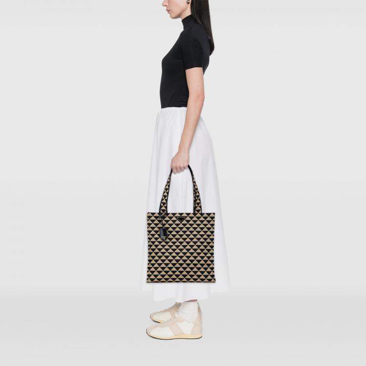 Pre Owned Prada Brown Embroidered Canvas Triangolo Symbole Shopping Tote