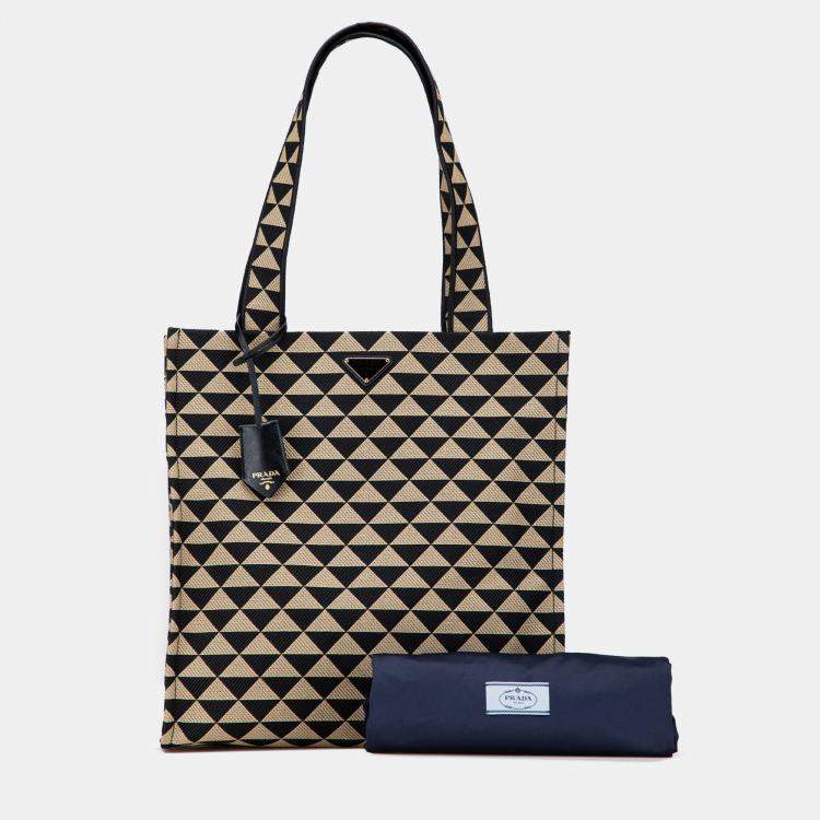 Pre Owned Prada Brown Embroidered Canvas Triangolo Symbole Shopping Tote