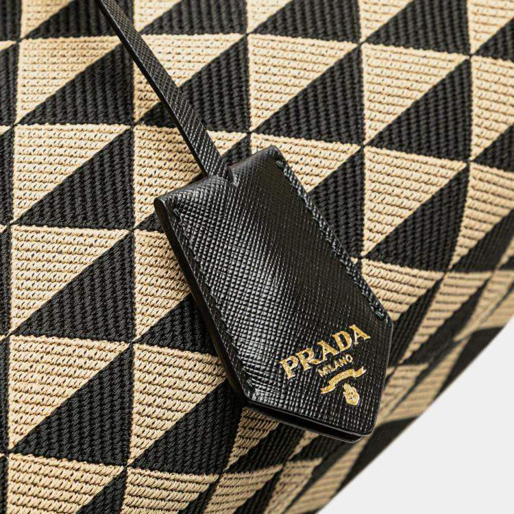Pre Owned Prada Brown Embroidered Canvas Triangolo Symbole Shopping Tote