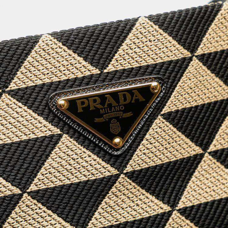 Pre Owned Prada Brown Embroidered Canvas Triangolo Symbole Shopping Tote
