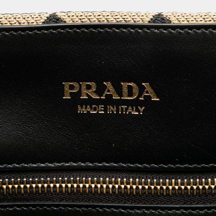 Pre Owned Prada Brown Embroidered Canvas Triangolo Symbole Shopping Tote