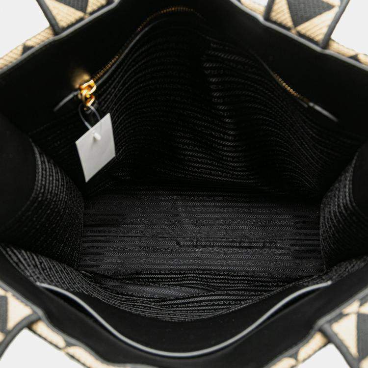 Pre Owned Prada Brown Embroidered Canvas Triangolo Symbole Shopping Tote
