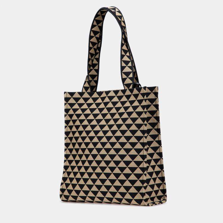 Pre Owned Prada Brown Embroidered Canvas Triangolo Symbole Shopping Tote