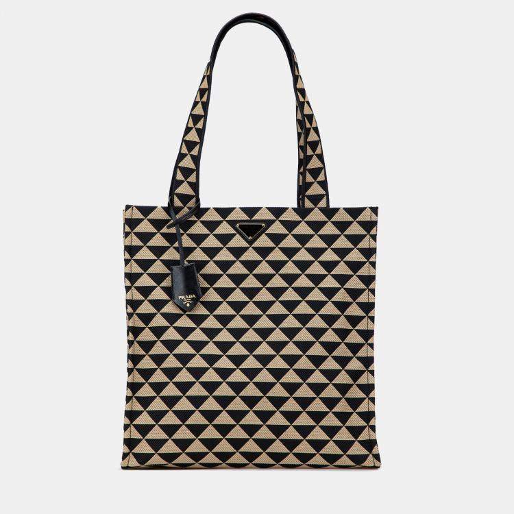 Pre Owned Prada Brown Embroidered Canvas Triangolo Symbole Shopping Tote