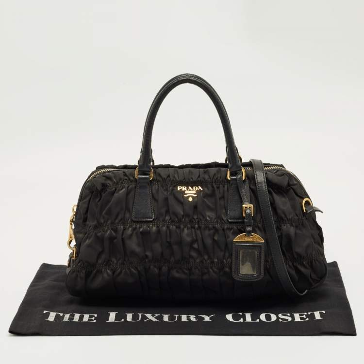 Pre Owned Prada Black Leather and Nylon Gaufre Satchel