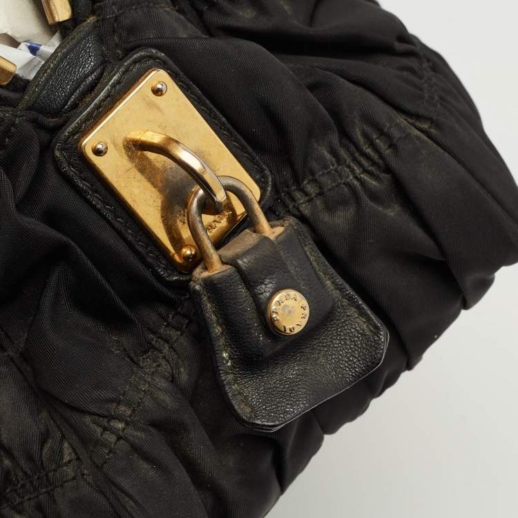 Pre Owned Prada Black Leather and Nylon Gaufre Satchel