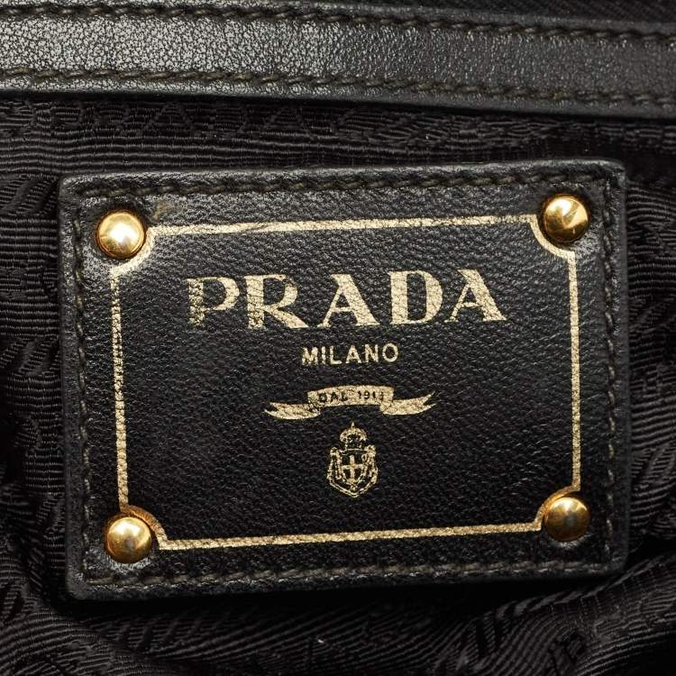 Pre Owned Prada Black Leather and Nylon Gaufre Satchel