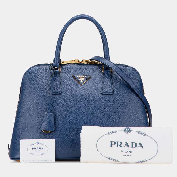 Pre Owned Prada Blue Medium Saffiano Lux Promenade Satchel