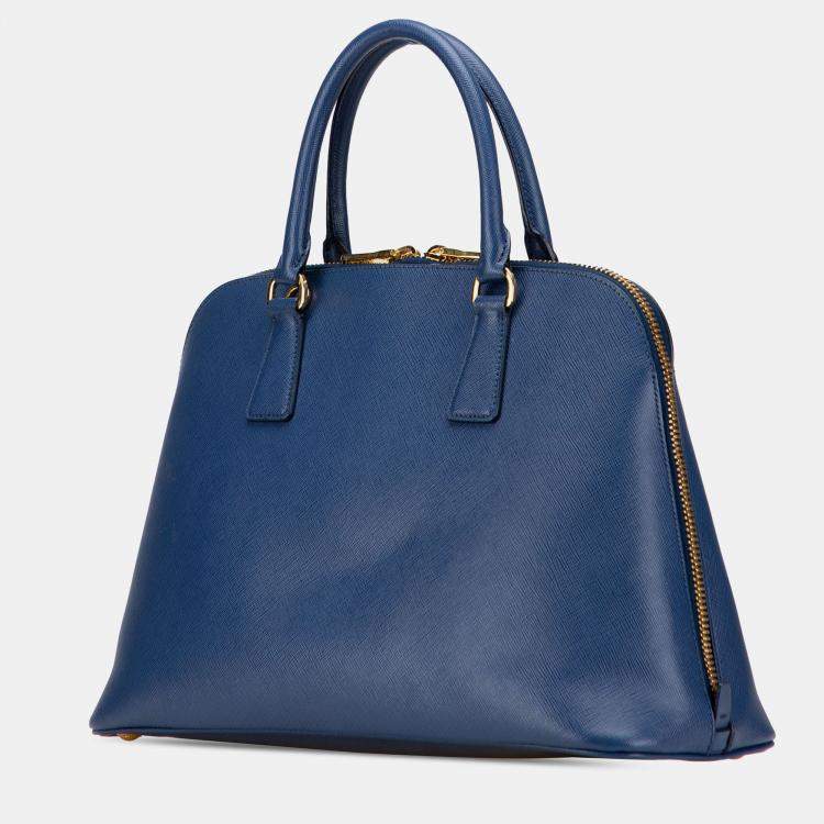 Pre Owned Prada Blue Medium Saffiano Lux Promenade Satchel