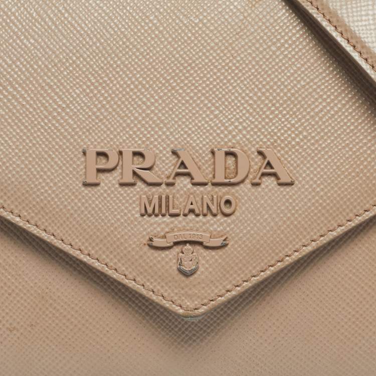 Pre Owned Prada Beige Saffiano Cuir Leather Monochrome Envelope Flap Shoulder Bag