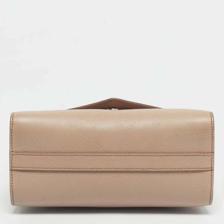 Pre Owned Prada Beige Saffiano Cuir Leather Monochrome Envelope Flap Shoulder Bag