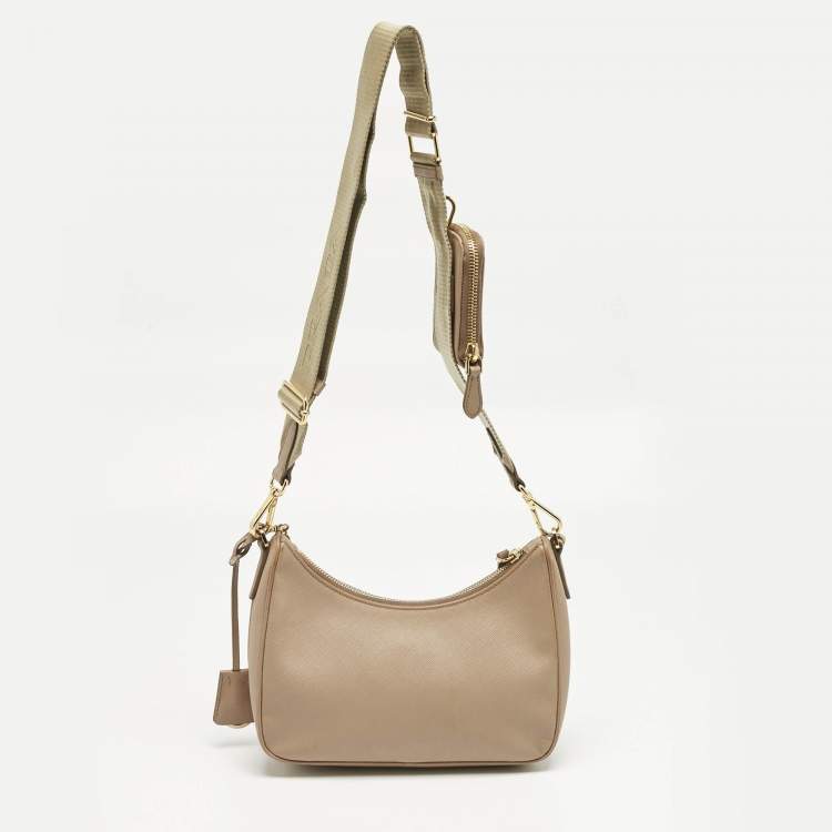 Pre Owned Prada Beige Saffiano Lux Leather Re-Edition 2005 Shoulder Bag