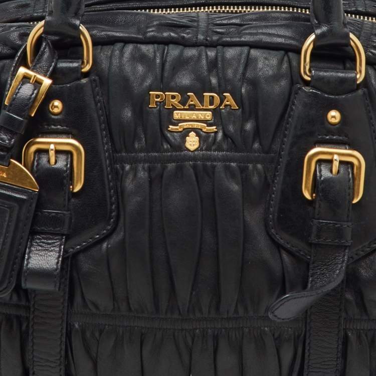 Pre Owned Prada Black Nappa Leather Gaufre Satchel