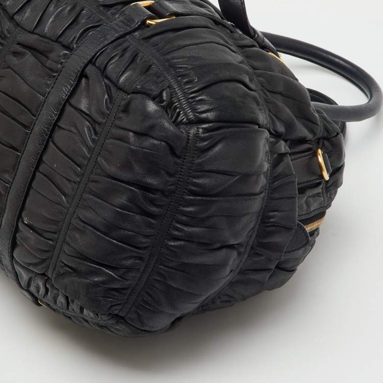 Pre Owned Prada Black Nappa Leather Gaufre Satchel