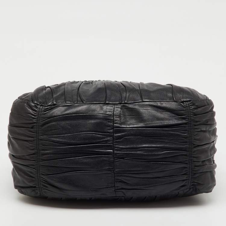 Pre Owned Prada Black Nappa Leather Gaufre Tote