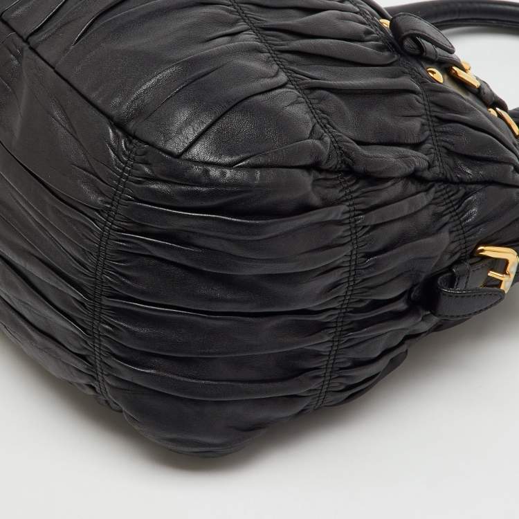 Pre Owned Prada Black Nappa Leather Gaufre Tote