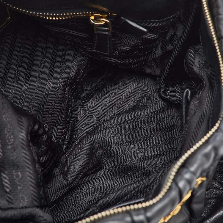 Pre Owned Prada Black Nappa Leather Gaufre Tote