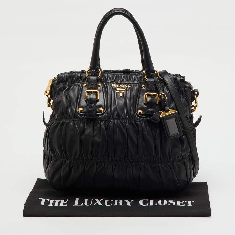Pre Owned Prada Black Nappa Leather Gaufre Tote
